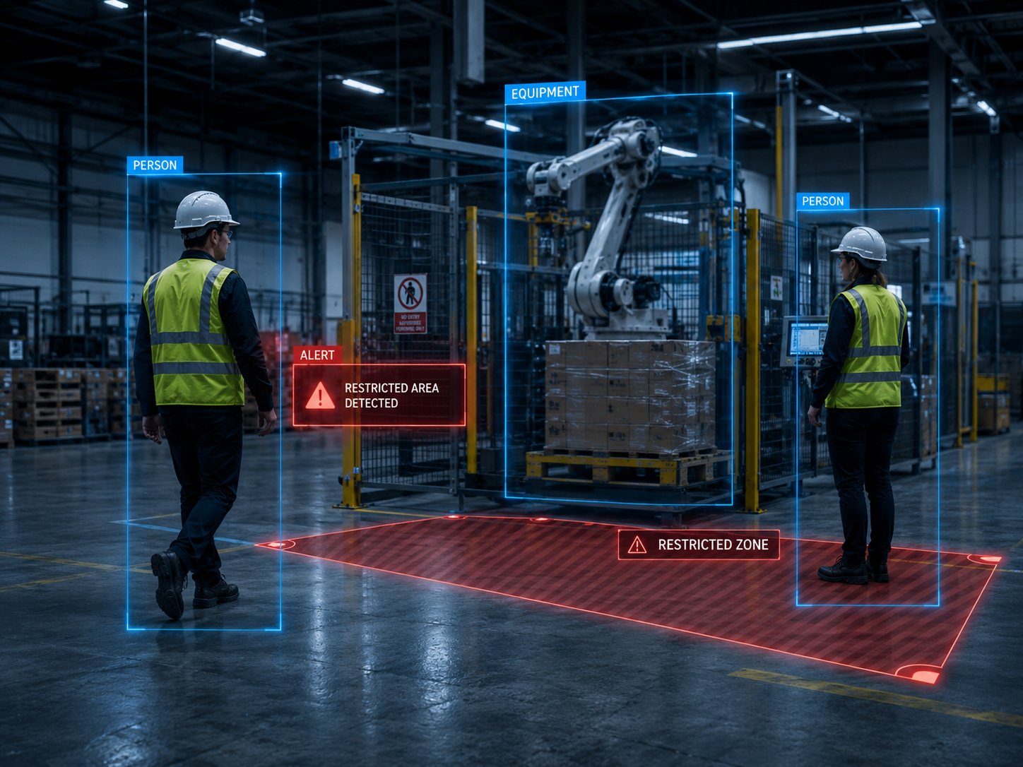 Restricted area detection near industrial equipment